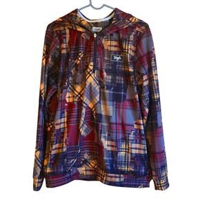 Waggle plaid quarter zip pullover hoodie size large